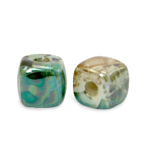 DQ Griechische Keramik Perlen Cube 8mm Peacock green-beige brown