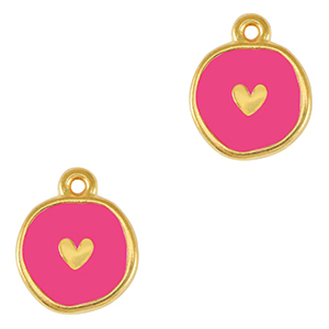Metall Anh&auml;nger DQ Herz Gold-neon fuchsia pink (nikkelvrij)
