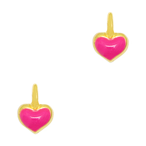 Metall Anh&auml;nger DQ Herz Gold-neon fuchsia pink (Nickelfrei)