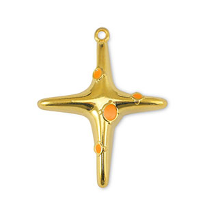 Metall Anh&auml;nger DQ Kreuz Orange-Gold (Nickelfrei)