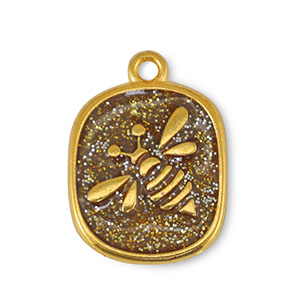 Metall Anh&auml;nger DQ Biene Glitter Topaz-Gold (Nickelfrei)