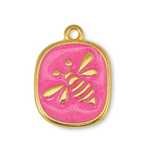 Metall Anh&auml;nger DQ Biene Pearl Fuchsia-Gold (Nickelfrei)