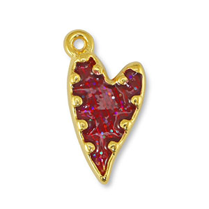 Metall Anh&auml;nger DQ Herz Glitter Red-Gold (Nickelfrei)