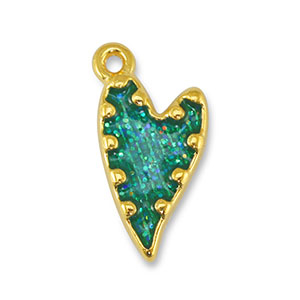Metall Anh&auml;nger DQ Herz Glitter Turquoise-Gold (Nickelfrei)