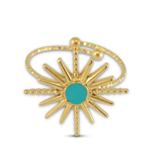 Ringe aus Stainless Steel - Rostfreiem Stahl Enamel Stern Gold-turquoise blue