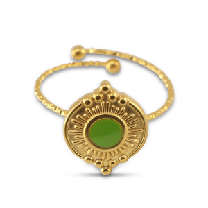 Ringe aus Stainless Steel - Rostfreiem Stahl Enamel Rund Gold-light green