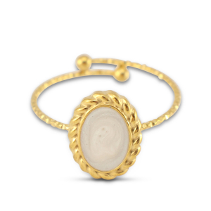 Ringe aus Stainless Steel - Rostfreiem Stahl Enamel Oval Gold-pearl white
