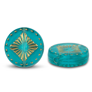 Acrylperlen Rund mit Viereck Turquoise blue-gold