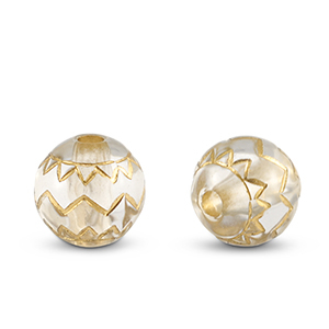 Acrylperlen Rund mit Zickzack-Design Transparent-gold