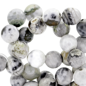 Halbedelstein Perlen rund 8mm geschliffen White-grey opal