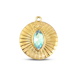 BY31&reg; Stainless Steel - Rostfrei Stahl Anh&auml;nger Rund Gold-aqua