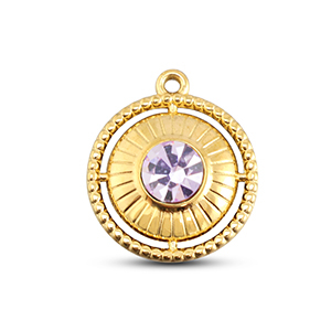 BY31&reg; Stainless Steel - Rostfrei Stahl Anh&auml;nger Rund mit Ring Gold-light lilac