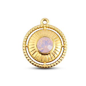 BY31&reg; Stainless Steel - Rostfrei Stahl Anh&auml;nger Rund mit Ring Gold-soft pink opal