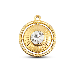 BY31&reg; Stainless Steel - Rostfrei Stahl Anh&auml;nger Rund mit Ring Gold-crystal
