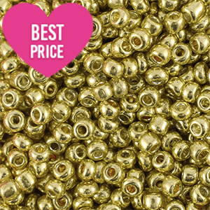 Glasperlen Rocailles 8/0 (3mm) Metallic shine yellow gold