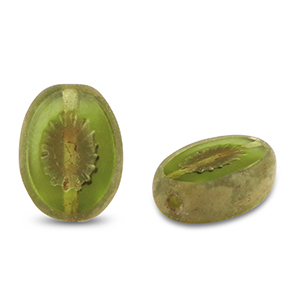 B&ouml;hmische Perlen TBC Kiwi 14x10mm Transparent olive green-brown
