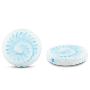 B&ouml;hmische Perlen Fossil Shell 18mm White-light blue