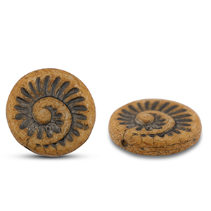 B&ouml;hmische Perlen Fossil Shell 18mm Camel brown-anthracite