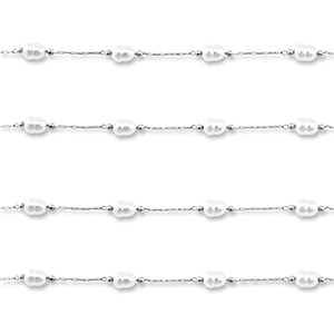 Stainless Steel - Rostfrei Stahl Schmuckzubeh&ouml;r Gliederkette mit Imitation Perlen Oval Silver-white