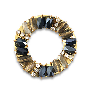 Top Facett Anh&auml;nger Rund Black-grey transparent-gold
