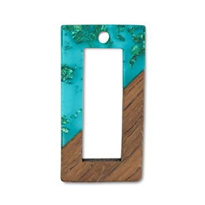 Holz Anh&auml;nger Rechteck Blue transparent-gold-brown