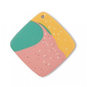 Polymer Anh&auml;nger Rhombus Green-pink-ochre yellow