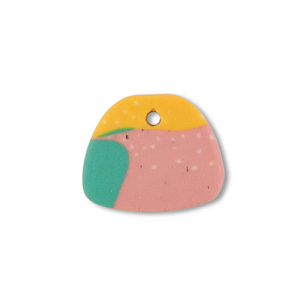 Polymer Anh&auml;nger Trapez Green-pink-ochre yellow