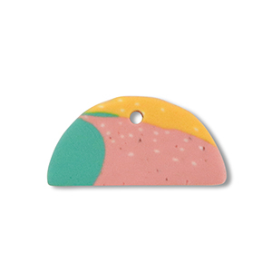 Polymer Anh&auml;nger Halbrund Green-pink-ochre yellow