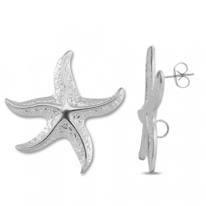 Stainless Steel - Rostfrei Stahl Schmuckzubeh&ouml;r Ohrringe / Ohrstecker Seestern mit &Ouml;se Silver