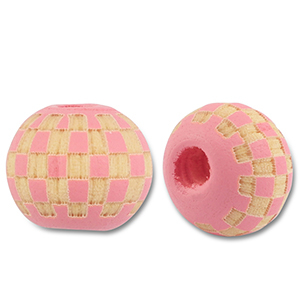 Holzperlen Rund 10mm Patrone Pink-natural