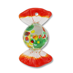 Handbemalt Glas-Anh&auml;nger Bonbon Red-transparent-yellow-blue