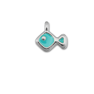 Metall Anh&auml;nger DQ Fisch Turquoise blue-Antik silber (Nickelfrei)