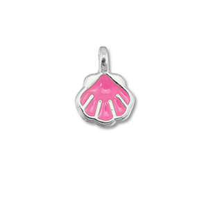 Metall Anh&auml;nger DQ Muschel Magenta pink-Antik silber (Nickelfrei)
