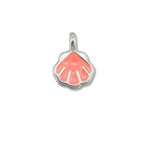 Metall Anh&auml;nger DQ Muschel Coral red-Antik silber (Nickelfrei)