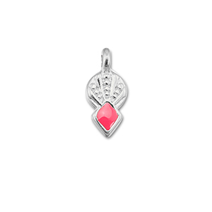 Metall Anh&auml;nger DQ Rhombus Coral red-Antik silber (Nickelfrei)