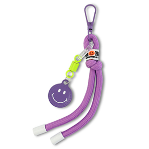 Schl&uuml;sselanh&auml;nger Smiley mit Kordel Purple-neon yellow-white