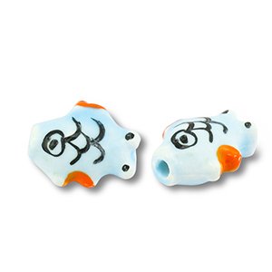 Perlen Keramik Fisch Light blue-orange-black