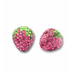 Acryl Perlen mit Strass Erdbeere Pink-light green