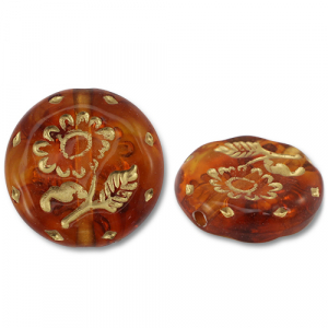Acrylperlen Rund mit Blume Cognac brown-gold
