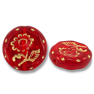 Acrylperlen Rund mit Blume Red-gold