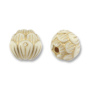 Acrylperlen Rund mit Blume Off white-gold