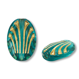 Acrylperlen Oval Teal blue-gold