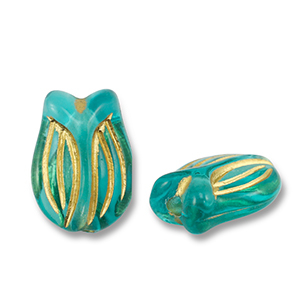 Acrylperlen Tulpe Teal blue-gold