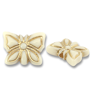 Acrylperlen Schmetterling Off white-gold
