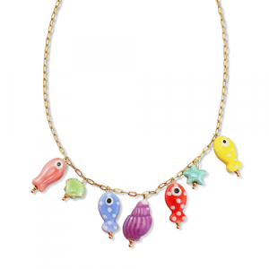 Ketten aus Stainless Steel - Rostfreiem Stahl mit Anh&auml;nger Fisch Gold-multicolour