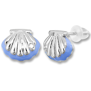 Brass TQ Metall Ohrringe / Ohrstecker Muschel Silver-carolina blue