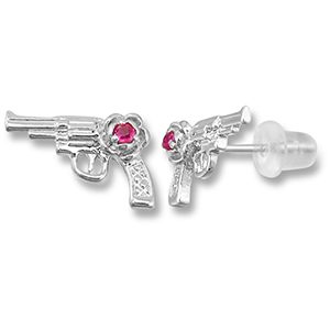 Brass TQ Metall Ohrringe / Ohrstecker Revolver Silver-dark pink