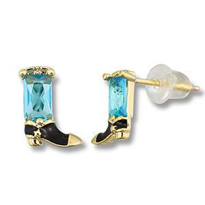 Brass TQ Metall Ohrringe / Ohrstecker Cowboystiefel Gold-light blue