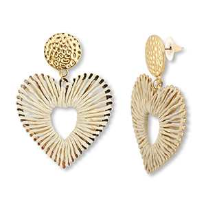 Trendy Bast Ohrringe Herz Beige-gold