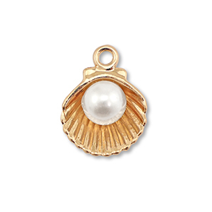 Metall Anh&auml;nger Enamel Muschel mit Perle Gold-white